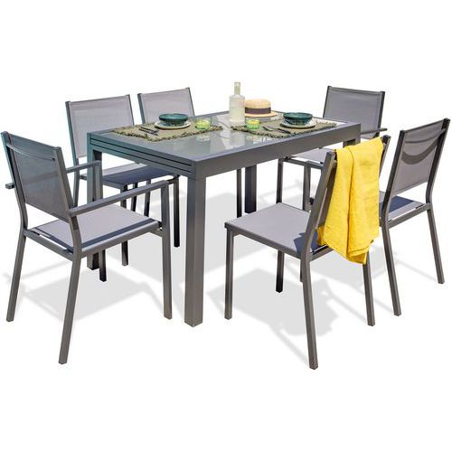 Ensemble repas en aluminium et plateau verre Tolede - DCB Garden