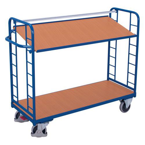 Chariot avec 2 étagères MDF décor hêtre