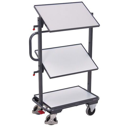 Chariot ESD porte-bacs standards avec 3 étagères ESD inclinés Chariot ESD porte-bacs standards avec 3 étagères ESD inclinés