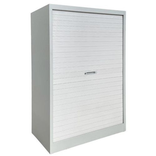 Armoire reconditionnée mi-haute à rideaux - Blanche et grise