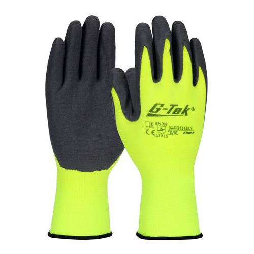 Gants tricotés nylon enduction latex crêpé - Jaune - G-TEK