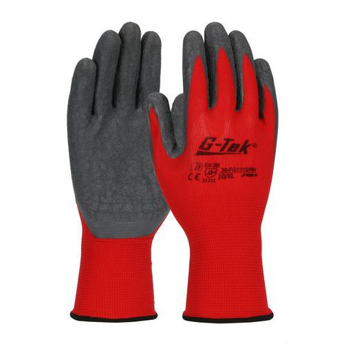 Gants tricotés nylon enduction latex crêpé - Rouge - G-TEK