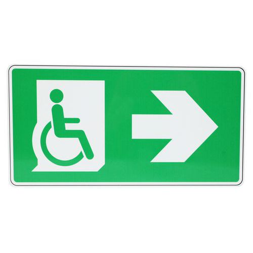 Panneau Sortie handicapés flèche droite aluminium - Manutan Expert
