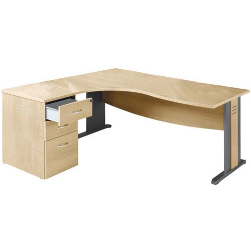 Bureau asymétrique Quatuor avec pied en L et caisson - Manutan Expert