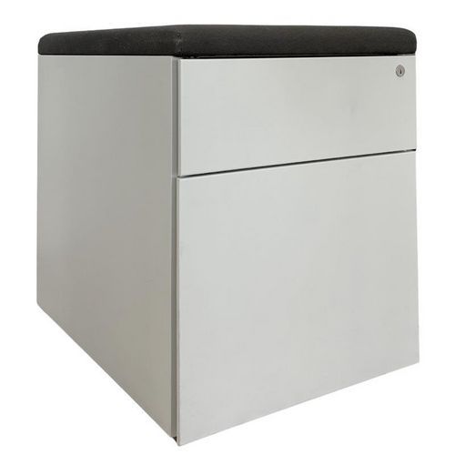 Caisson reconditionné mobile gris - 2 tiroirs - Coussin noir