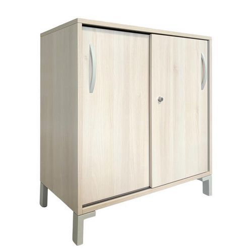 Armoire basse reconditionnée portes coulissantes hêtre