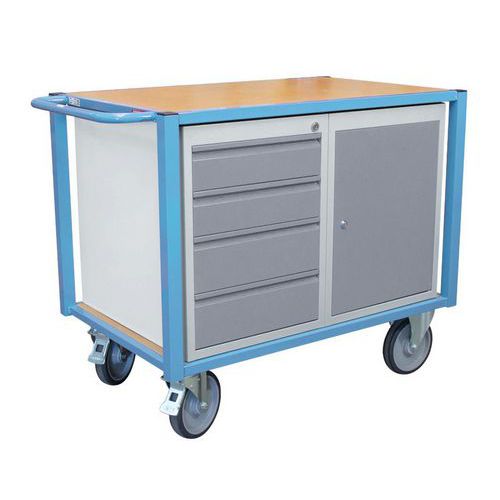 Chariot à plateau avec 1 bloc-coffre et 1 bloc-tiroirs - capacité 500kg - FIMM