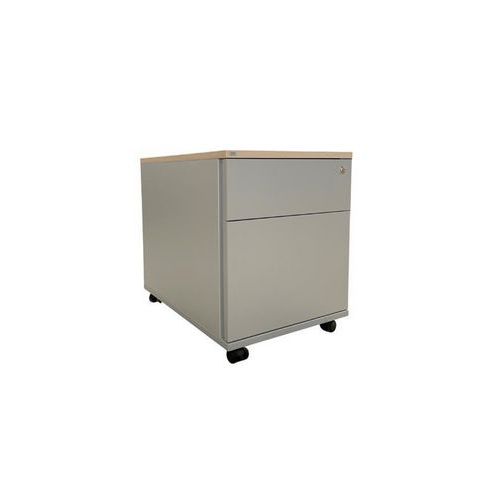 Caisson reconditionné mobile - 2 tiroirs - Gris clair & bois