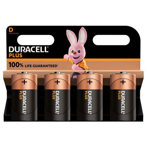 Pile Alcaline D Plus 100 % - 4 unités - Duracell