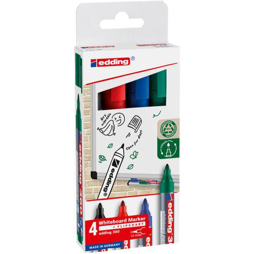 Marqueur effaçable pour tableaux blancs - Pochette de 4 - Edding 360