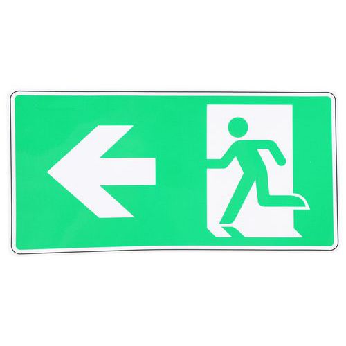 Panneau sortie secours flèche gauche adhésif - Manutan Expert