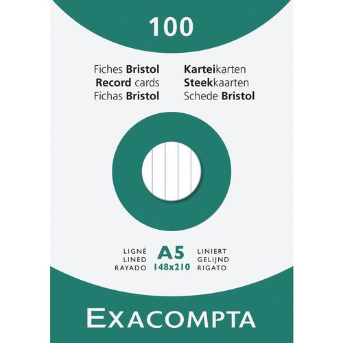 Étui de 100 fiches bristol lignée - Exacompta