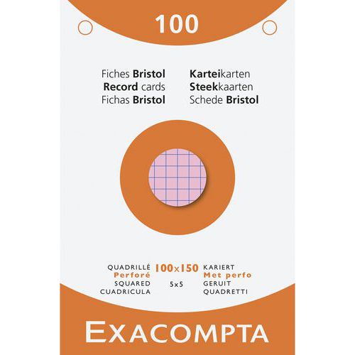 Étui de 100 fiches quadrillées perforées x10 assortis - Exacompta
