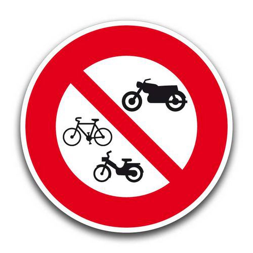 Panneau de signalisation Interdit aux vélos/cyclos/motos - Kelias