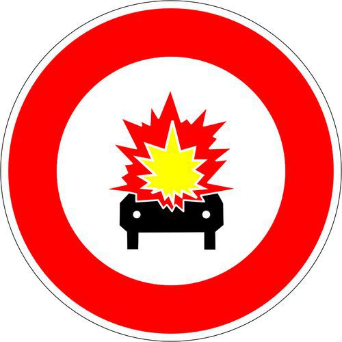 Panneau Interdit véhicules marchandises inflammables - Kelias