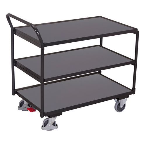 Chariot ergonomique 3 plateaux bois -Barre verticale - Capacité 250Kg
