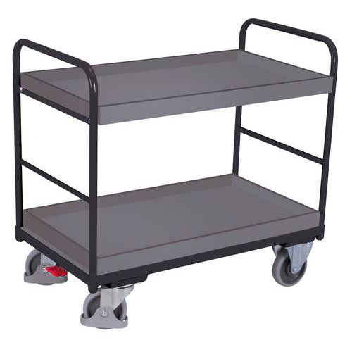 Chariot ergonomique 2 plateaux bois - Barres verticales- Capacité 250 kg
