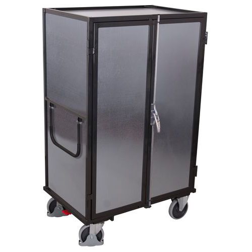 Chariot parois tôle avec portes battantes et plateaux - 500 kg