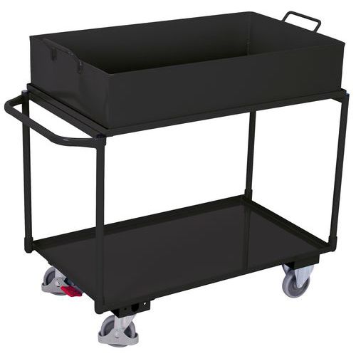 Chariot à 2 plateaux et bac de rétention du haut amovible