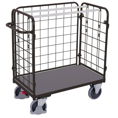 Chariot grillagé bas pour colis avec 3 parois