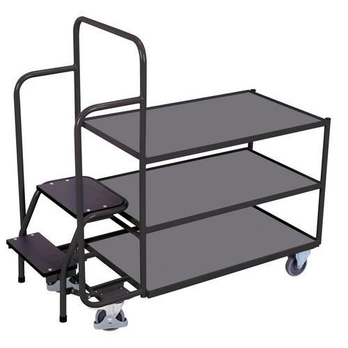 Chariot préparateur de commandes avec 3 plateaux, bas