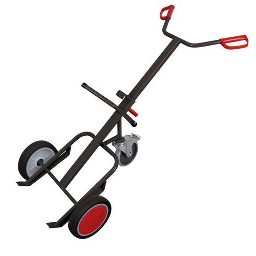 Diable porte-fûts avec roulette de support pivotante