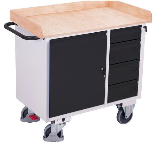 Établi mobile avec 4 tiroirs et rebord