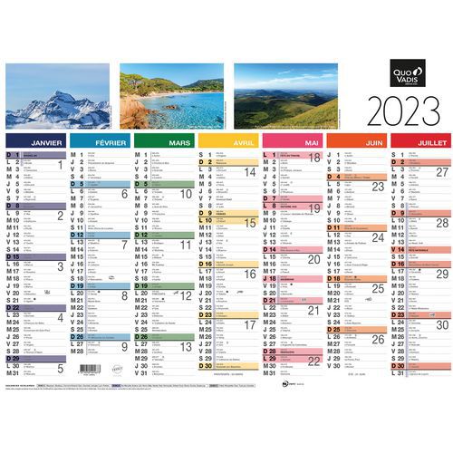 Calendrier fantaisie Tradition - 55 x 40,5 cm - Année 2023 - Quo Vadis