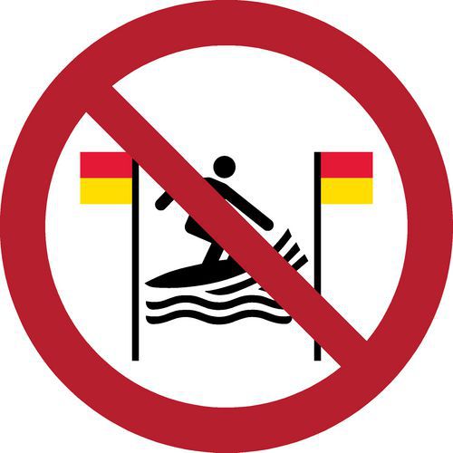 Panneau pictogramme Interdiction de surfer entrer les drapeaux