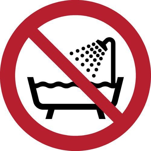Panneau picto.Interdiction d'utiliser:baignoire,douche,réservoir d'eau