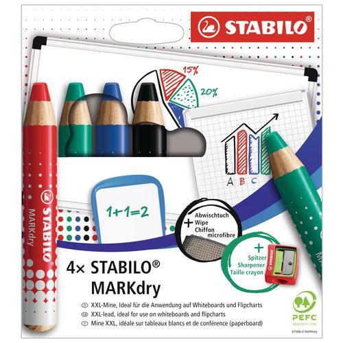 Etui de 4 crayons marqueurs markdry - Stabilo