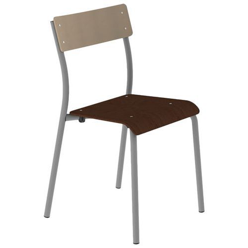 Chaise André 4 pieds T6 assise vernie dossier hêtre piètement métal Mobidecor Chaise André 4 pieds T6 assise vernie dossier hêtre piètement métal Mobidecor