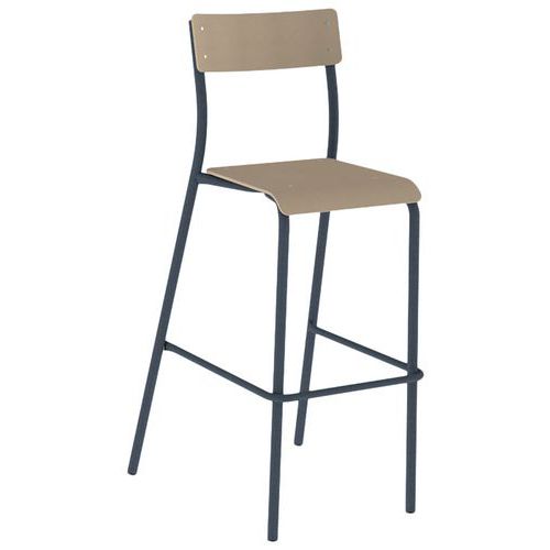 Chaise de bar André H80 assise et dossier hêtre - piètement métal