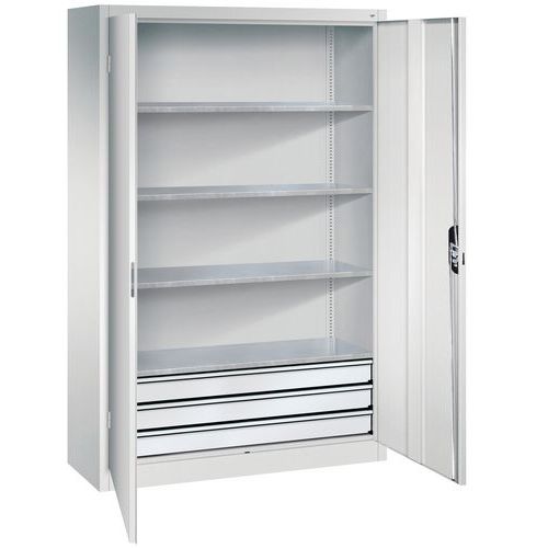 Armoire porte battantes à tiroirs grande largeur