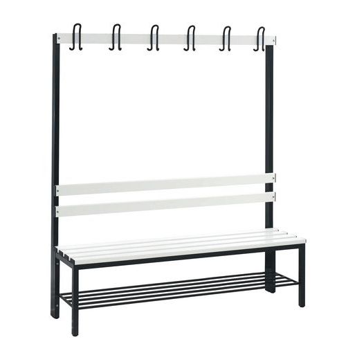 Banc pvc à patères CP  - 4 à 8 patères - Simple face - Avec dossier et grille chaussures