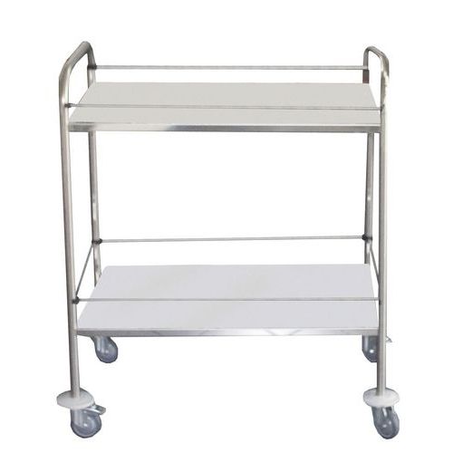 Chariot inox avec galeries - 2 plateaux - Force 60 kg