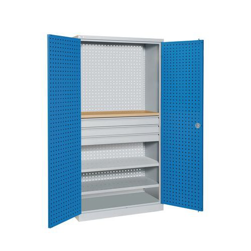 Armoire d'atelier à tiroirs et tablette bois - Sofame