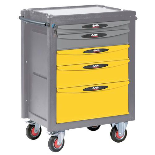 Servante 5 tiroirs jaune et grise