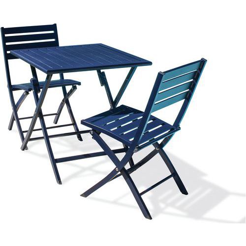 Table jardin 70x70cm marine + 2 chaises pliantes - City Garden