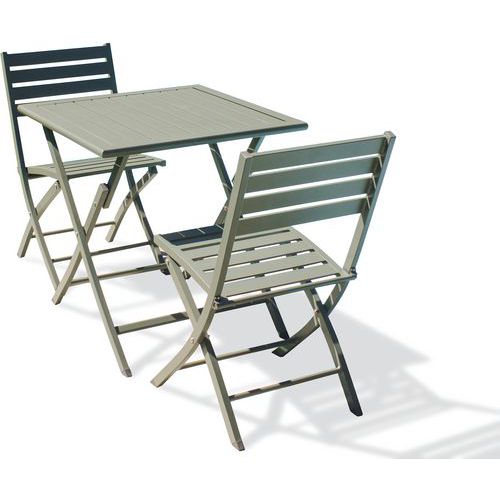 Table jardin 70x70cm kaki + 2 chaises pliantes - City Garden