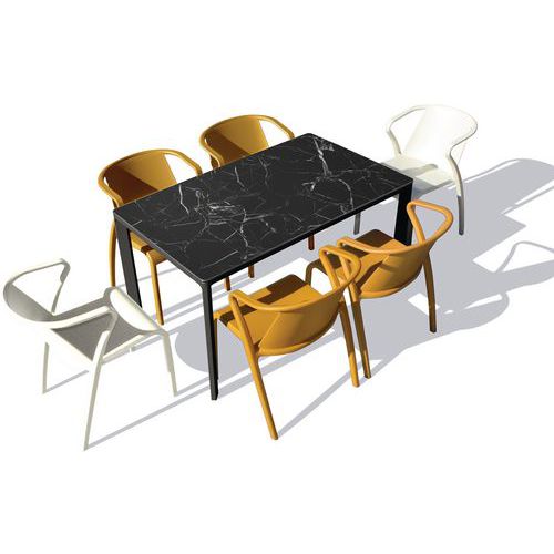 Table jardin Meet 160x90cm marbre + 6 fauteuils Fado - Ezpeleta