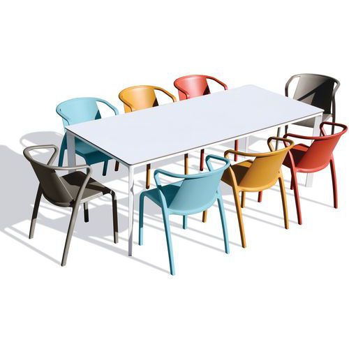 Table jardin Meet 200x90cm blanche + 8 fauteuils Fado - Ezpeleta