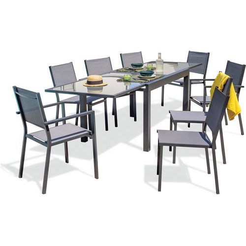 Table jardin Tolede 270x90cm noir+6 chaises 2 fauteuils - DcbGarden Table jardin Tolede 270x90cm noir+6 chaises 2 fauteuils - DcbGarden