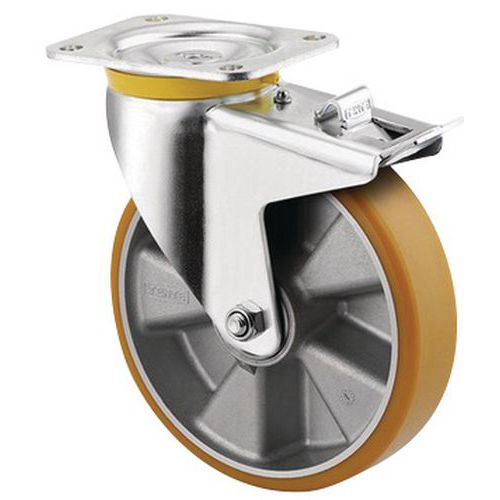 Roulette pivotante à platine et frein - Capacités 500 et 800 kg