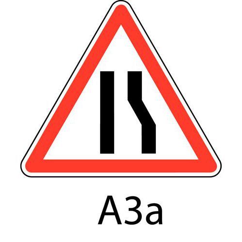 Panneau de signalisation de danger - A3a - Chaussée rétrécie par la droite