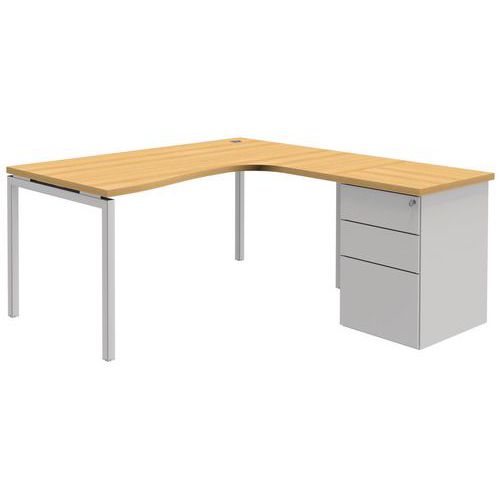 Bureau compact avec caisson Open - Hêtre/ blanc