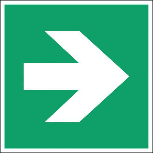 Panneau secours et évacuation carré  - flèche directionnelle droite - Rigide