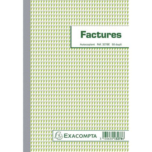 Manifold Factures avec mention TVA Exacompta - 21 x 14,8cm - 50 feuillets double - Autocopiant