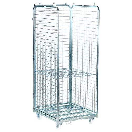 Roll conteneur acier 3 côtés et 1 étagère - Capacité 400 kg -  Manutan