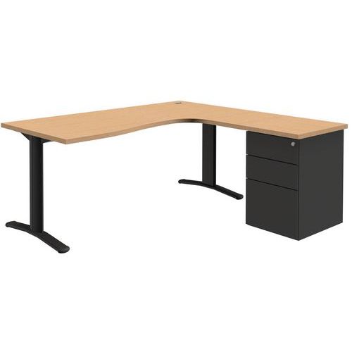 Bureau compact Pure avec caisson - Chêne/ gris foncé - Piétements fixes Bureau compact Pure avec caisson - Chêne/ gris foncé - Piétements fixes